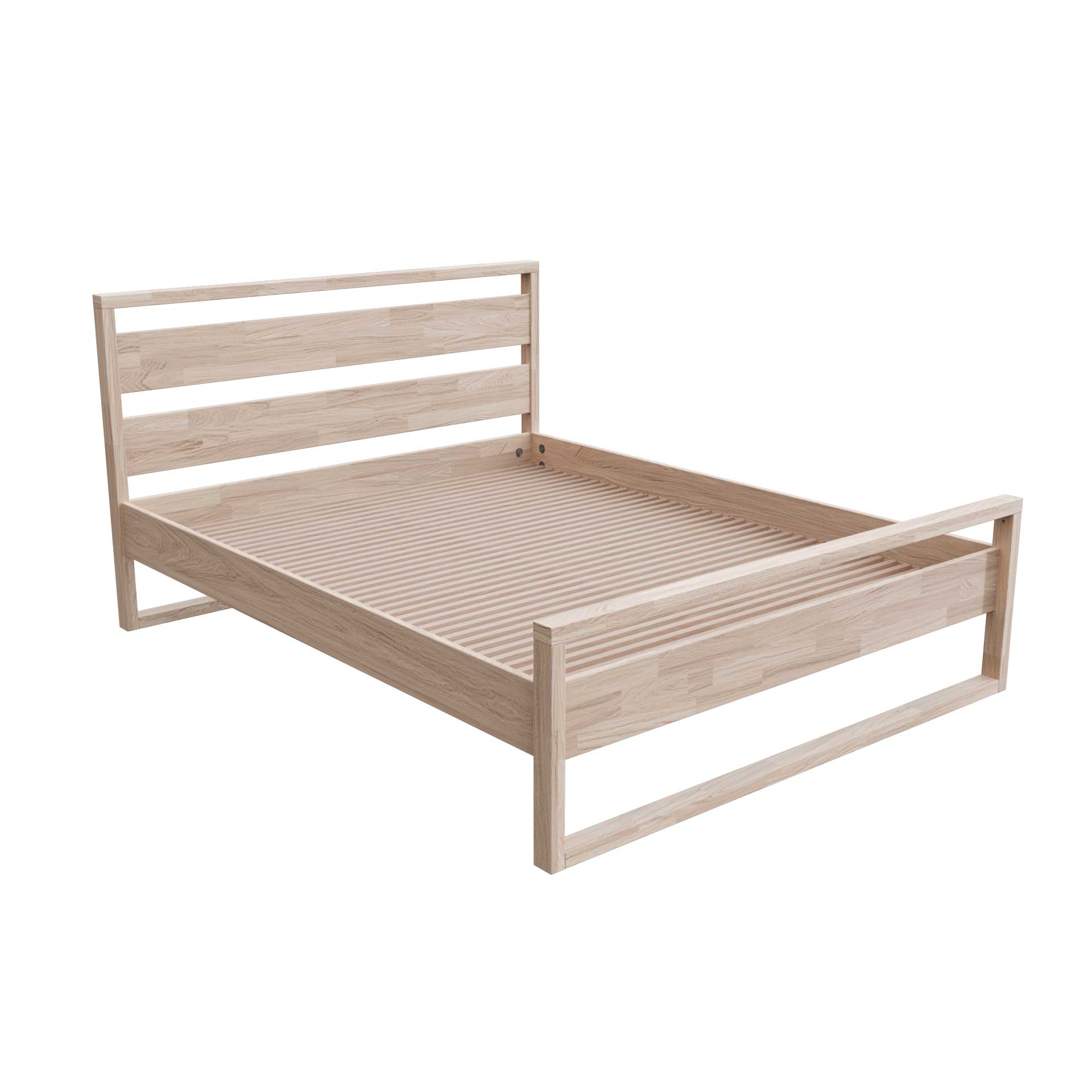 Solid wood bed frame Salerno in natural finish, size 160x210, with slatted base